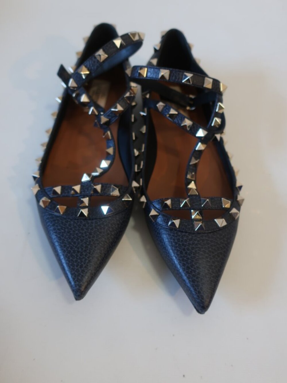 Valentino Garavani Rockstud Navy/Purple Pebbled Leather Ballet Flats 39/ US 9 - Picture 7 of 13